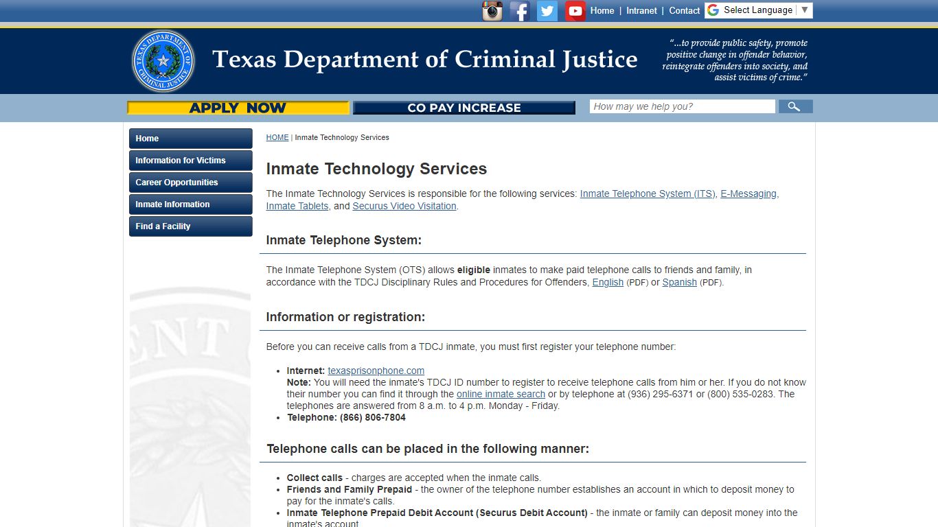 Inmate Technology Services - Texas Department of Criminal Justice